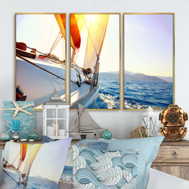 Breakwater Bay Sailboat Sailing In The Blue Sea Framed On Canvas 3